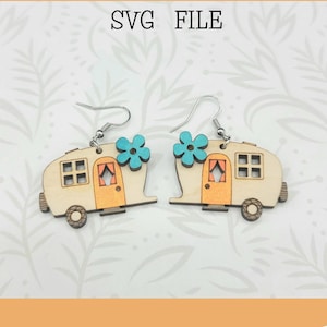 Rv Travel Camper Dangle Pendiente láser SVG Archivo - Glowforge Ready - SVG SOLAMENTE - camping - árboles - río - flor - boho