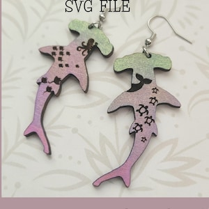 Hammerhai Hai baumeln Ohrring SVG - Glowforge Bereit - SVG NUR - Meerjungfrau - Ozean - Schildkröte - Delfin - Welle