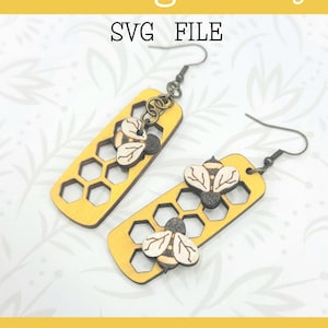 Bumble Bee op een Hive Dangle Earring SVG laserbestand - Glowforge Ready - Alleen SVG - lieveheersbeestje