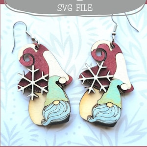 Winter Gnome with Mushroom and Snowflake Dangle Earring SVG - Glowforge Ready - SVG ONLY