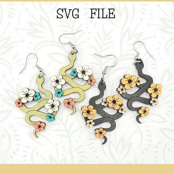 Snakes and Flowers Dangle Earring SVG file - Glowforge Ready - SVG ONLY - snakes - garden - gnome - moon - star - flower