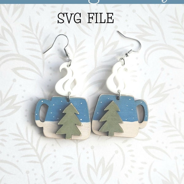 Coffee and Tea Mug Cup Dangle Earring SVG - Glowforge Ready - SVG ONLY - Christmas - Tree - Nature - Camping - Woods - Gnomes