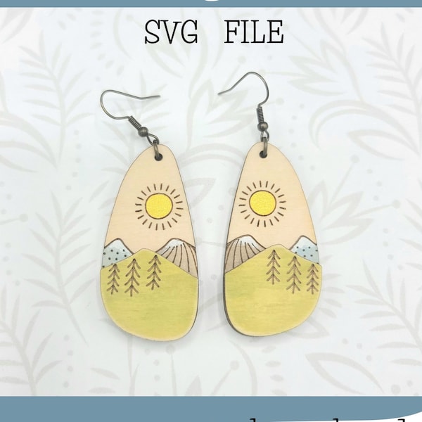 Sunshine and Nordic Mountains Dangle Earring SVG laser file - Glowforge Ready - SVG ONLY - tree - camp