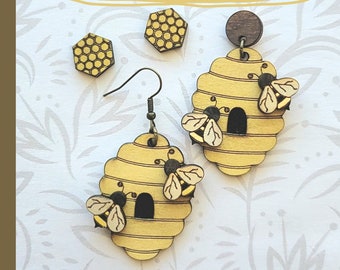 Bumble Bee Hive Dangle Earring SVG - Glowforge Tested and Ready - SVG Only