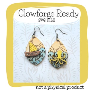 Ocean Octopus and Boat Dangle Earring SVG - Glowforge Ready - SVG Only