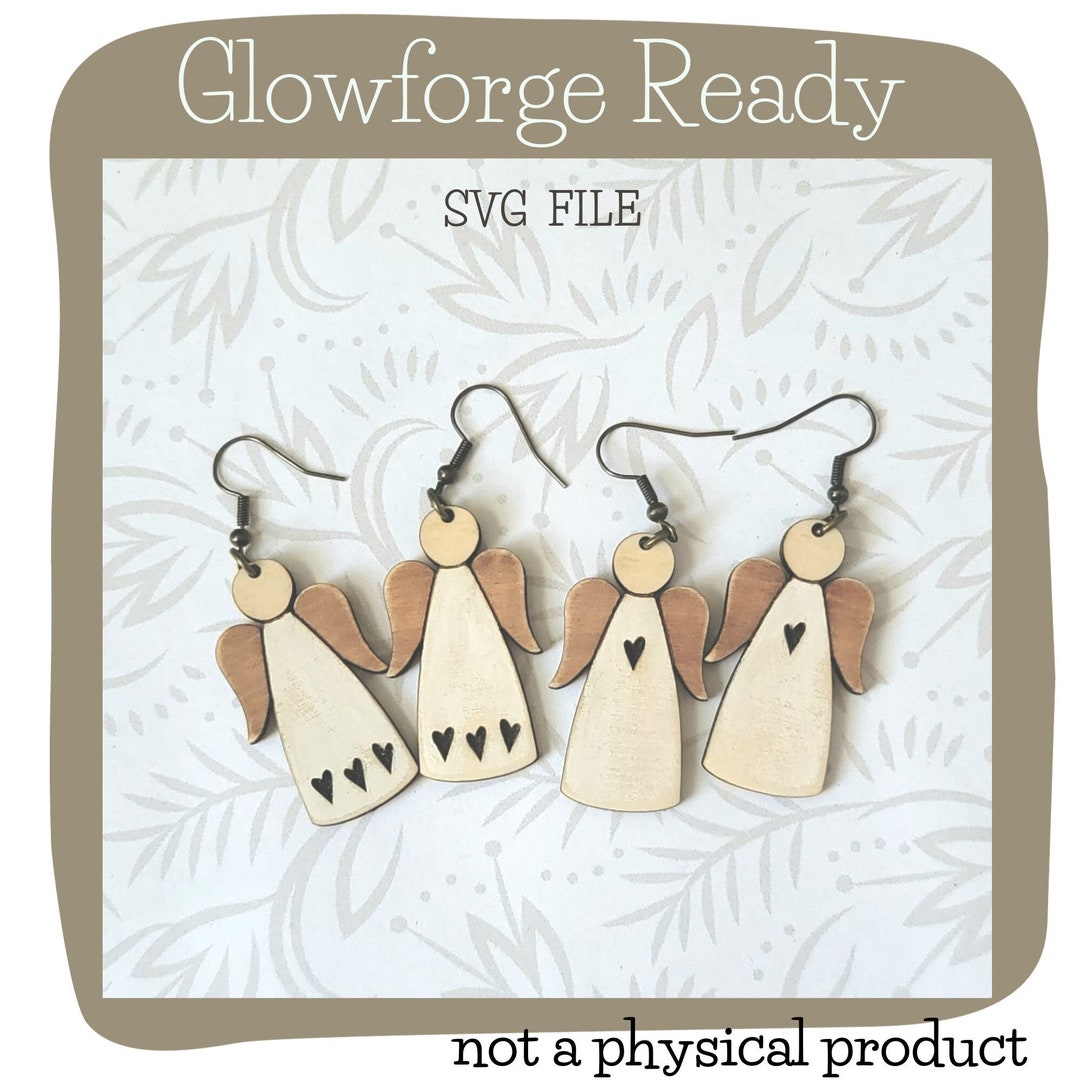 Angel With Hearts Primitive Dangle Earring SVG - Glowforge Ready - SVG ...