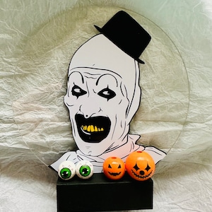 The Terrifier Art the Clown inspired acrylic stand display.