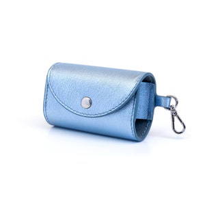 BECHIVA Soft real leather poop bag holder. Dog bag dispenser. Top quality craftsmanship, luxury handmade product. Made in Europe. Light blue