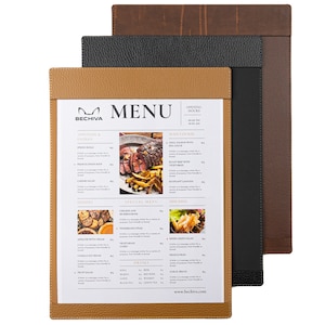 Tägliches Menü aus recyceltem Leder - Eine Seite (A4, US Letter Sheet) Benutzerdefinierter Menühalter mit Logo-Menü-Cover, Markenhotelordner, Restaurantmenüs
