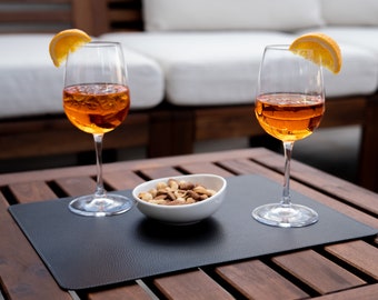 Recycled Leather Placemats 40x30 cm, Cognac Black Brown, Optional Coaster