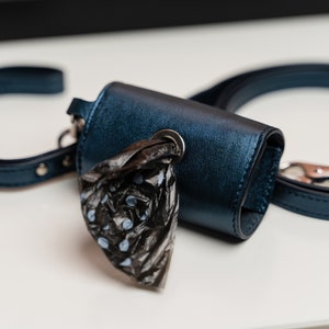 BECHIVA Soft real leather poop bag holder. Dog bag dispenser. Top quality craftsmanship, luxury handmade product. Made in Europe. Blue