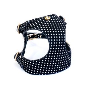 BECHIVA Soft real leather harness for small dogs/cats. Chihuahua, Yorkshire Terrier, etc. Top quality, luxury handmade product. Black Pois