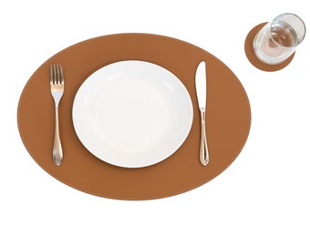 Sets de table ovales 45 x 33 cm/18 x 13 pouces, tapis en cuir recyclé, grands sets de table et sous-verres, sets de table de table à manger, cadeau artisanal de qualité