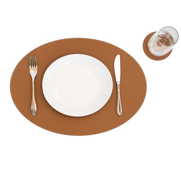 Oval Placemats 45x33cm/18"x13", Recycled Leather Mats, Table Large Placemats and Coasters, Dining Table Placemats, Quality Handcrafted Gift