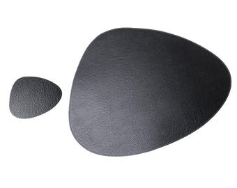 Drop-Shape Recycled Leather Placemats 43x33 cm, Cognac Black Brown