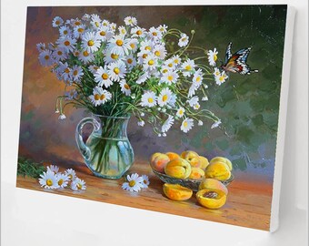 Paint By Number Kit for Adults - White Flowers - DIY Acrylic Painting By Numbers - Easy Paint By Numbers Kit