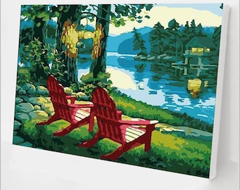 Paint By Number Kit for Adults - Lake View - DIY Acrylic Painting By Numbers - Easy Paint By Numbers Kit