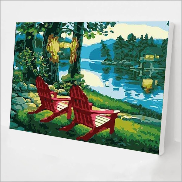 Paint By Number Kit for Adults - Lake View - DIY Acrylic Painting By Numbers - Easy Paint By Numbers Kit