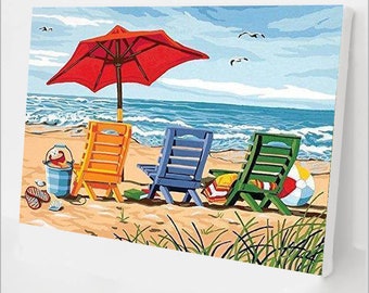 Paint By Number Kit for Adults - Beach Chairs - DIY Acrylic Painting By Numbers - Easy Paint By Numbers Kit