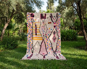 Moroccan Rug, Azilal Rug, Colorful Berber Carpet, Handmade Wool Area Rug, Pink Boho Decor, Abstract Amazigh Design, Custom Size