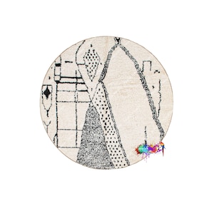 Zwart rond vloerkleed | Marokkaans vloerkleed | Rond vloerkleed | Berber vloerkleed | Tapis Cercle | Handgemaakt tapijt | Authentiek rond Marokkaans tapijt | Teppich | Marokko