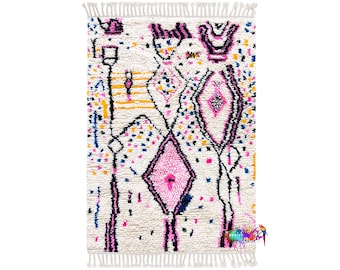Area Rug | 3.3 × 4.9 ft / 100 × 150 cm | Moroccan Wool | Handmade Rug | Moroccan Carpet | Berber Rug | Moroccan Rug Hand Knotted | Moroccan