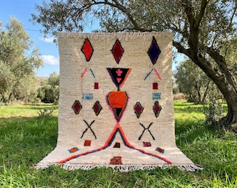 Azilal Moroccan Rug, Colorful Diamond Berber Handwoven Carpet, Bold Atlas Wool Textile, Boho Statement Area Rug