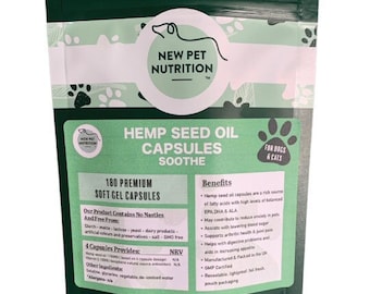 180 capsule liquide di olio di semi di canapa - Vitamina calmante naturale per animali domestici, cani e gatti