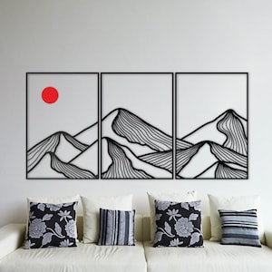 Wall decor mountain wall art, 3 piece wall art, wall decor over the bed, large wood wall art
