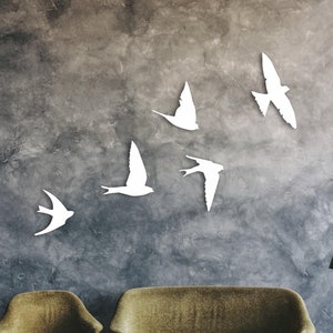 Arte de pared de pájaros voladores, decoración de madera, bandada de pájaros, golondrina