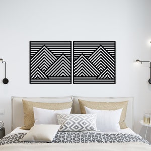 Wood mountain wall art, set of 2 wall art, rustic decor, geometric wall decor, minimalist wall art, christmas wall decor