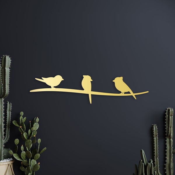 Three little birds, birds on a wire art, bird on a wire, wooden bird, wall decor over the bed, home decor, small birds, birds on a branch