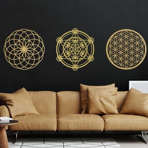 Sacred geometry wall art, metatron cube, flower of life, torus wall art, set of 3, energy healing