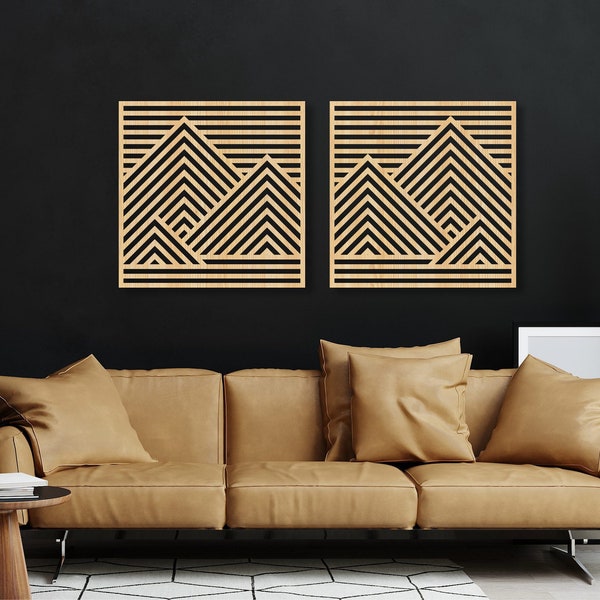 Mountain wooden wall art, Wooden wall decor, Wood panel wall art,Geometric wall art