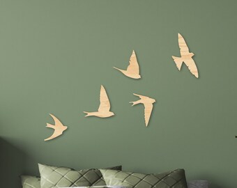 Art mural volée d'oiseaux, oiseau en bois, cadeau de pendaison de crémaillère, déco oiseaux en vol, art mural relaxant, décorations en bois