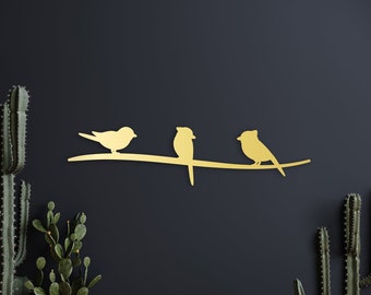 Three little birds, birds on a wire art, bird on a wire, wooden bird, wall decor over the bed, home decor, small birds, birds on a branch