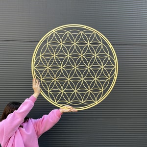 Flower of life wall art, chakra wall hanging, sacred geometry decor, gold wall art large, aura wall art, woodsy decor