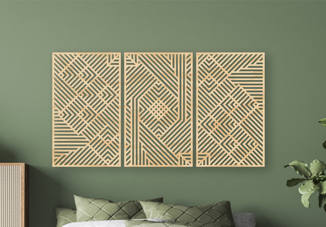 Geometric Wood Panel Wall Decor: Modern Moroccan Art, Set of 3 - Etsy