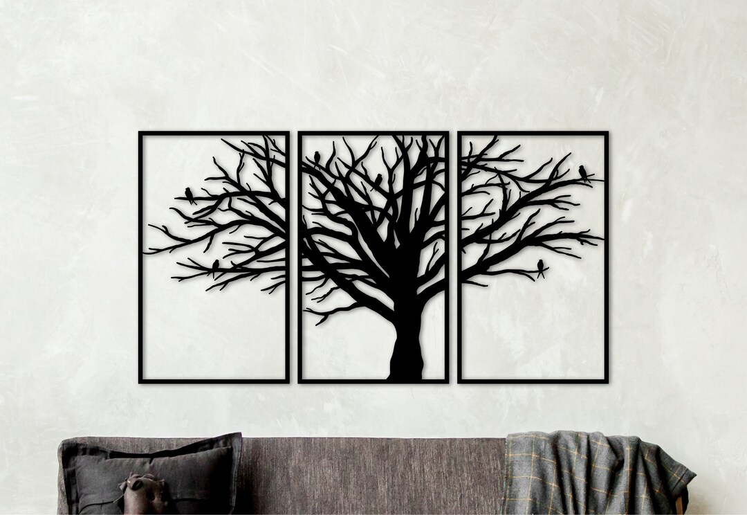 Tryptic Wall Art, Three Piece Wall Art, Wooden Tree Wall Art, Wooden