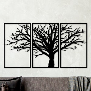 Tryptic wall art, three piece wall art, wooden tree wall art, wooden wall art tree, woodsy decor, triptych wall art, tree wood wall decor