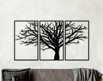 Wooden Tree Triptych Wall Art: Woodsy Home Decor