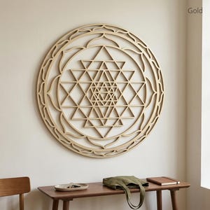 Large Sri Yantra Wood Wall Art, Sacred Geometry Decor