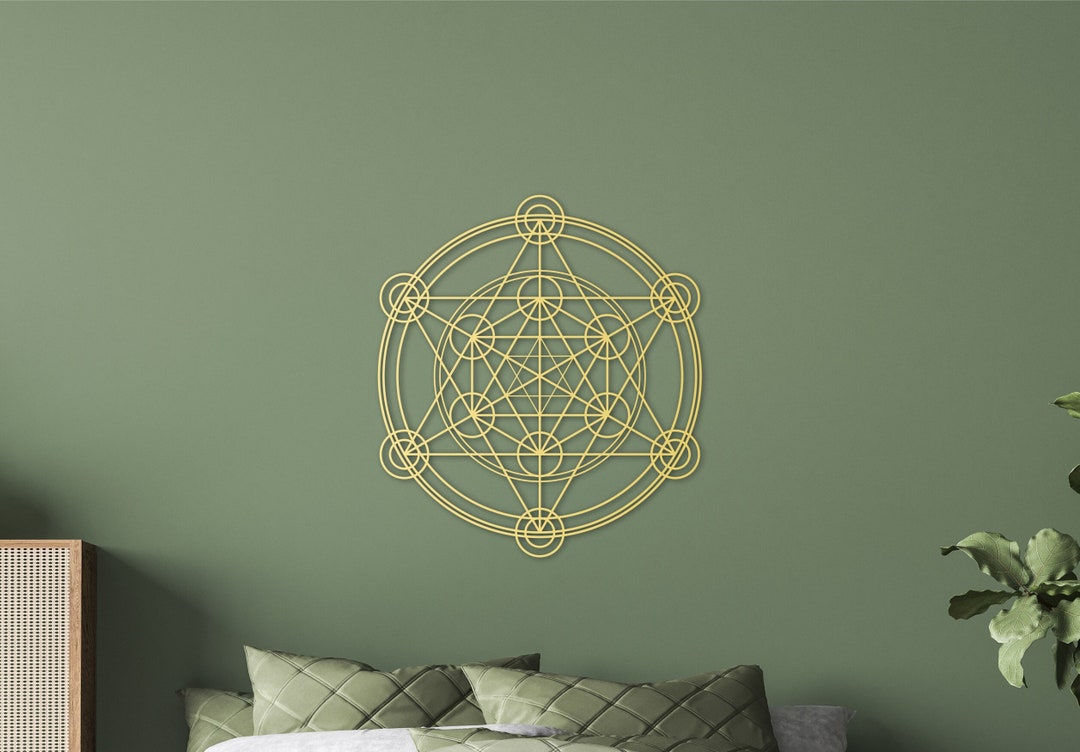 Metatron Wall Art, Metatrons Cube Wooden Decor, Gold Sacred Geometry ...