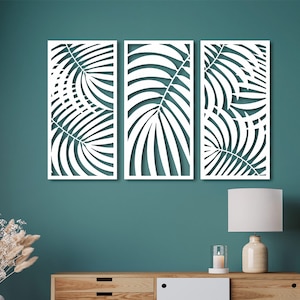 Palm leaves set, Wooden wall art, 3 panels set, Tropical wall decor, Palm leaf panels, Set of 3 panels, Tropical decotarions