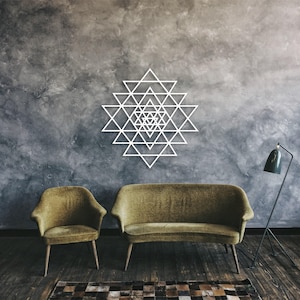 Sri Yantra Wooden Wall Art: Geometric Chakra Decor image 1