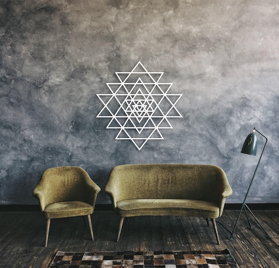 Sri Yantra Wooden Wall Art: Geometric Chakra Decor