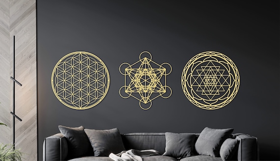 Sacred Geometry Wall Art: Sri Yantra, Metatron, Flower of Life Mandala Set