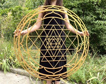 Sri Yantra wall art, gold wall art large, sacred geometry art, yoga studio decor, spiritual decorations