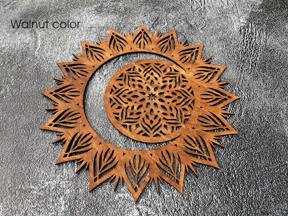Mandala wall art, Sun and moon decor, Lunar eclipse, Wooden decor