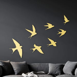 Swallow wall art, Flock of flying birds, Wooden birds wall decor, Set of 7 birds, Housewarming gift, Nursery decorations
